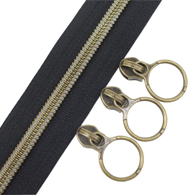 YaHoGa #5 Antique Brass Metallic Nylon Coil Zippers by The Yard Bulk Black Tape 10 Yards with 20pcs Sliders for DIY Sewing Tailor Craft Bag (Anti-Brass Black) - Image 2